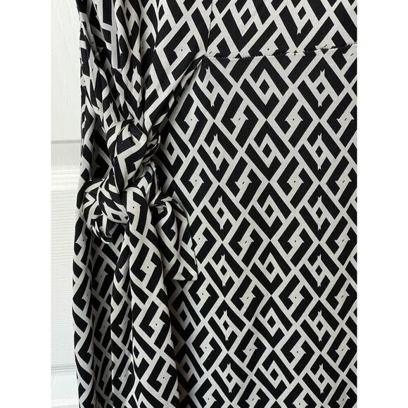 Diane Von Fransterburg 100% Silk Black White Geo Print 3/4 Sleeve Dress XS - Picture 3 of 6